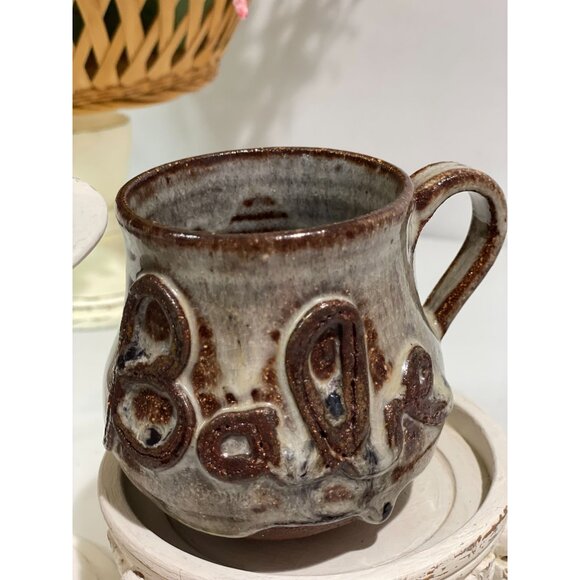 Handcrafted Brown & Cream Glazed Ceramic Mug With Raised Text Set 2 - Picture 4 of 13